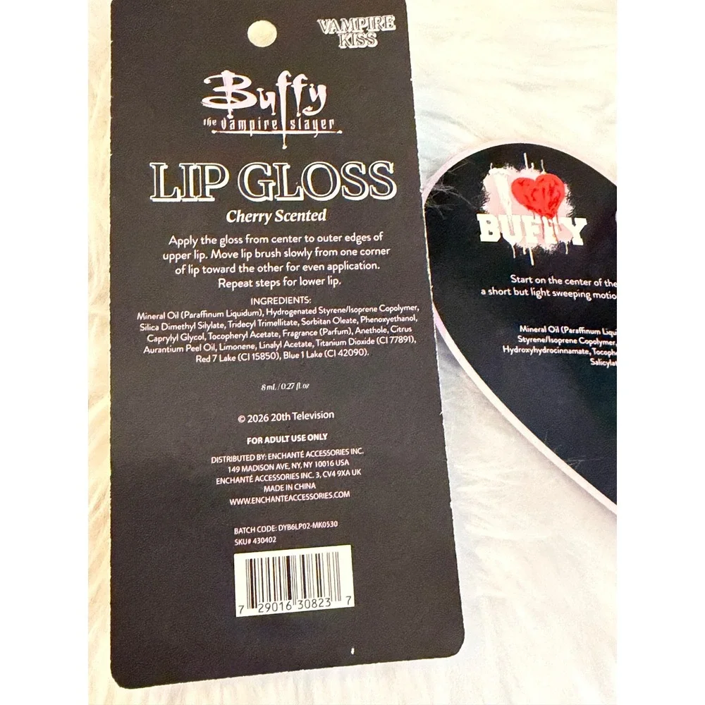 Buffy the Vampire Slayer Lip Gloss and Heart Lip Balm Keychain Set Cherry Scent